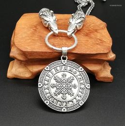 Pendant Necklaces Vintage Odin's Raven With Compass Nordic Ving Odin Symbol Rune Talisman Men's Necklace