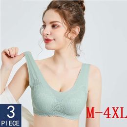 Bras 3PCS lot Latex Seamless Bra Women Push Up Underwear 3XLl 4XLGathers 4 0 Female Intimate Plus Size Comfortable Bralette 220902