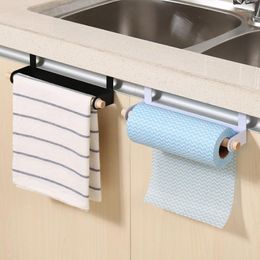kitchen tissue holder UK - Hooks Wooden Tissue Hanger Over Door Cabinet Paper Roll Rack Towel Holder Home Organizer Tools Bathroom Kitchen Gadgets