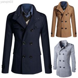 Men's Suits Blazers Double-Breasted Wool Jacket Men Stylish Long Sleeves Winter Stand Collar Trench Coat L220902