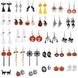 Halloween Christmas Skull Spider Pumpkin Dangle Earrings Metal Alloy scary Funny Personality Earring Oil Drip Earrings Wholesale Price