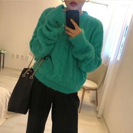 Women's Sweaters Women's Womens Loose O Neck Pullover Casual Fashion Korean Retro Knitted Sweater Pink Purple Green Crop Tops Autumn