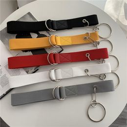 Belts Tide Double-loop Buckle Canvas Fashion Work Wear Belt Men's Women's Universal Hanging Ring Black Harajuku Punk Strap