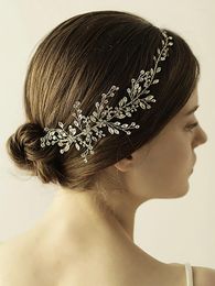 Headpieces Low-key Luxury Silver Rhinestone Handmade Leaves Hair Band Bridal Accessories Wedding Decoration For Women