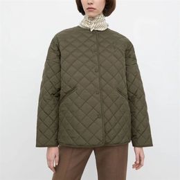 Womens Down Parkas Womens Rhombus Plaid Cotton Overcoat Short Front and Long Back Autumn and Winter Ladies Green Loose Singlebreasted Warm Jacket 220902