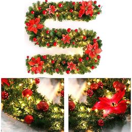 Other Event Party Supplies 27m LED Light Christmas Rattan wreath Luxury Christmas Decorations Garland Decoration Rattan with Lights Xmas Home Party 220901