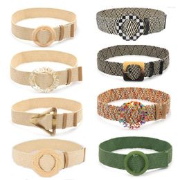 Belts Summer Fashion Bohemian PP Grass Woven Wide Women Belt Acrylic Round Buckle Square Decorative Dress Waistband