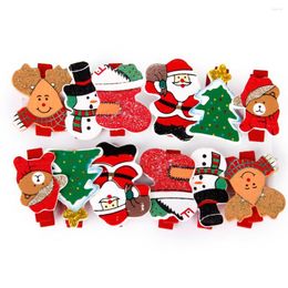 Christmas Decorations 12pcs Cute Pattern Wooden Clips Gifts Clothespins Paperclip Bookmarks Learning Office Supplies