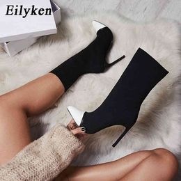 Boots Eilyken 2022 New Arriva Stretch Fabric Women Ankle Pointed Toe High Heels Slip-On Sexy Sock heels Chelsea size35- 42 220901