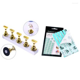 Nail Art Kits 1 Set Exercises Pedestal Tips Display Stand Gold & Clay Reusable Adhesive Plasticine