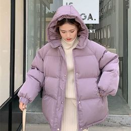 Mulheres para baixo mulheres jaqueta curta inverno grosso com capuz algodão acolchoado casacos feminino coreano solto puffer parkas senhoras oversize outwear 220902