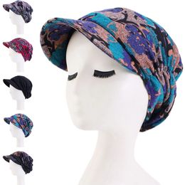 Fashion Women Visor Beanie Printed Spring Autumn Warm Berets Hat Cap Headscarf Baggy Chemo Hair Loss Turban Head Wraps Skullies