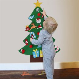 Christmas Decorations 95x70cm DIY Felt Christmas Tree Set with Ornaments for Kids Xmas Gifts Year Wall Hanging Decorations Navidad Santa Claus Set 220901