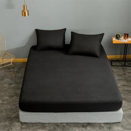 Sheets sets Bonenjoy 1pc Black Color Fitted Sheet SingleQueenKing Size drap de lit Bed Sheet Sets Solid Double Bed Sheets no Pillowcase 220901