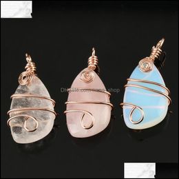 Pendant Necklaces Natural Amethyst Stone Pendant Necklace For Women Wire Wrapped Healing Irregar Chakra Crystals With Tw Dhseller2010 Dhvpd