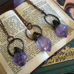 Pendant Necklaces NM35250 Bohemian Raw Crystal Necklace Amethyst Healing February Birthstone Jewellery Gift