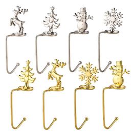 Gold Christmas Decoration Hook Snowflake Santa Elk Christmas Gift Fireplace Sock Metal Pendant SN4856