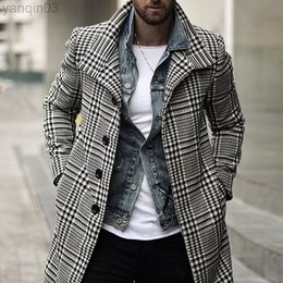 Men's Suits Blazers Korean Wool Jacket Winter Overcoat Warm Clothes Runout Long Black White Plaid Blends Man Plus size 3XL L220902