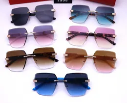Ornamental Rectangle Rimless Adumbral Sunglasses Fashion Beach Driver Trendy Brand