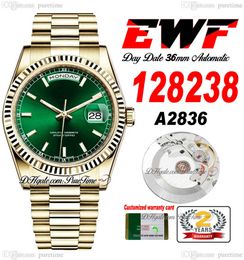 EWF Day Date 118238 A2836 Automatic Unisex Watch Mens Ladies 36mm Yellow Gold Green Stick Dial Presidential Bracelet Same Serial Card Super Edition Puretime YG-F6