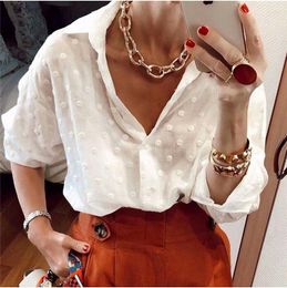 Women's Blouses Women's & Shirts Fashion Polka Dot Elegant White OL Shirt Womens Long Sleeve Tops Ladies Chemise Femme Blusa Feminina