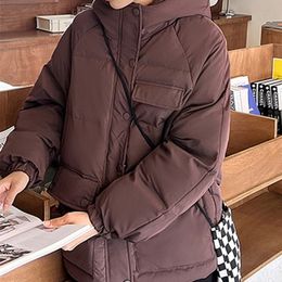 Womens Down Parkas Pockets Winter Coat Woman Single Breasted Hooded Solid Simple Parkas Femme Casual Fashion Street Stylish Outerwear Tops 220902