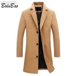 Men's Suits Blazers Bolubao Autumn Winter Men Wool Blends Jacket Medium-Length Slim Single-Breasted Men Casual Trenchcoat Solid Colour Jacket Men L220902