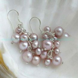 4-8mm purple Earring Freshwater Cultured Pearls Grape Silver Hook Dangle