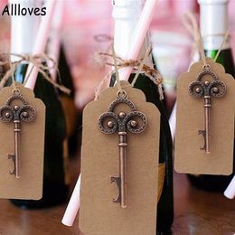 50 PCs/lote Retro Bottle Abridor de garrafa Favor com cartões de etiqueta garrafas de cerveja abridor de casamento skeleton para festa de decoração rústica presentes de lembrança cl1062