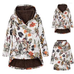 Women's Jackets Women's Female Jacket Plush Coat Women Windbreaker Winter Warm Outwear Floral Print Hooded Pockets Vintage Oversized