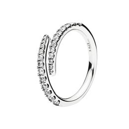 Authentic 925 Silver Lines of Sparkle Rings Women's Wedding designer Jewellery For pandora CZ diamond girlfriend gift Open Ring with Original Box Set