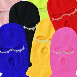 Berets Shiny Rhinestone Balaclava Three Holes Full Face Ski Mask Hat For Women Warm Solid Colour Knitted Caps CS Party Prop Beanies