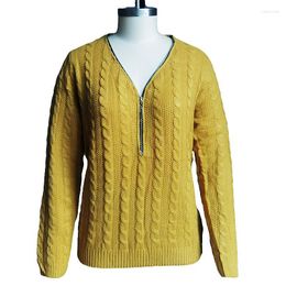 Women's Sweaters Women's Woman Fall 2022 Sueters De Mujer Yellow Winter Warm Women Zipper Twist Knitted Lady Pullover Tops Fashion