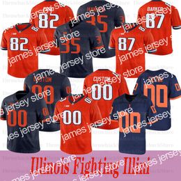 American College Football Wear Custom Illinois Fighting Illini Football Jersey #86 Donny Navarro #35 Jake Hansen #47 Oluwole Betiku Jr. #87 Daniel Barker Jerseys