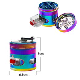 63mm Colourful Grinder Zinc Alloy Smoking Grinders Dry Herb Grinder With Drawer Tobacco Herbal Presser Hand Smoker Crusher 4 Layers