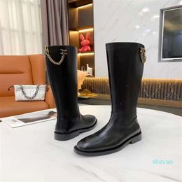 1Designer boots women shoes logo fashion luxury elegant temperament solid cowhide metal chain good matching 34-40