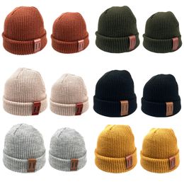 Ball Caps Baby Knitted Hat for Boys Girls Autumn Winter Warm Children Adult Cap Father-child Newborn Baby Hats with Leather Label