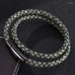 Charm Bracelets Vintage Jewelry Multi Layered Wrap Bracelet Braided Leather Black Steel Snaps Bangles Gifts BB0486