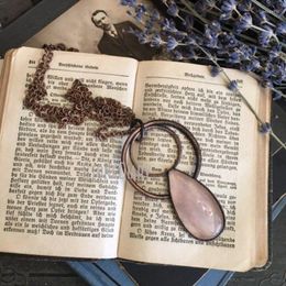 Pendant Necklaces NM39939 Rose Quartz Teardrop Necklace Large Crystal Pink Healing Jewelry Boho