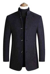 Men's Suits Blazers Wool Men Jacket Thick Velvet Tunic Collar Overcoat Long Blend L220902245C