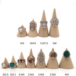 Jewelry Pouches Wooden Ring Holders Cone Stand For Exhibitor Rings Holder Jewellery Organizer Case Props Rack Display