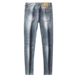 Men's Jeans designer Blue Fashion Spring and Summer Thin Slim Fit Little Foot Youth Elastic Washed Casual Pants 2FC1