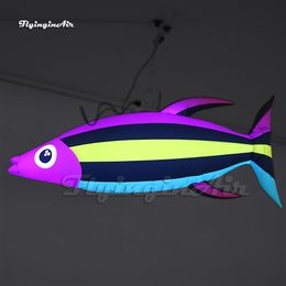 2m Long LED Inflatable Fish Marine Animal Air Blow Up Colourful Tropical Fish Balloon With Light For Store Ceiling Decoration