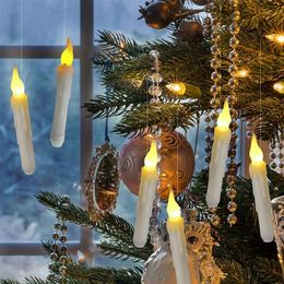 Christmas Decorations Flameless LED Taper Candle Flicking Battery Operated Hanging Taper Candle for Party Church Halloween Merry Christmas Decoration 220901