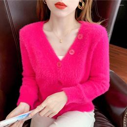 Women's Knits Women's & Tees Elegant Long Sleeve Mohair Sweater Women 2022 Single-Breasted Female Short Cardigan Soft Knitted Outwear