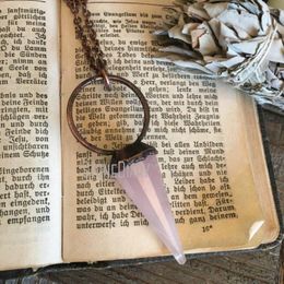 Pendant Necklaces NM35260 Rose Quartz Crystal Necklace Pendulum Large Pink Natural Stone Gypsy Jewelry Witchy Gothic