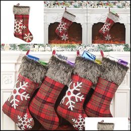 Christmas Decorations Red Xmas Gift Stocking Bags Ornaments Snowflake Plaid Christmas Tree Pendant Plush Stripe Fabric Home Decoratio Dhzyv