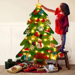 Christmas Decorations Felt Tree With Light Kids Gift Soft Ornaments Santa Claus Xmas Noel