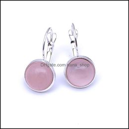 Charm Sier Plated 10Mm Pink Rose Quartz Healing Crystal Charms Earrings Geometric Natural Stone Earring For Women Jewellery Dhseller2010 Dhhue