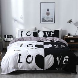 Bedding sets Love Heart Bedding Set Simple Plaid Duvet Cover 200x200 Pillowcase Single Double Queen King Nordic Couple Bed Cover Bedclothes 220901